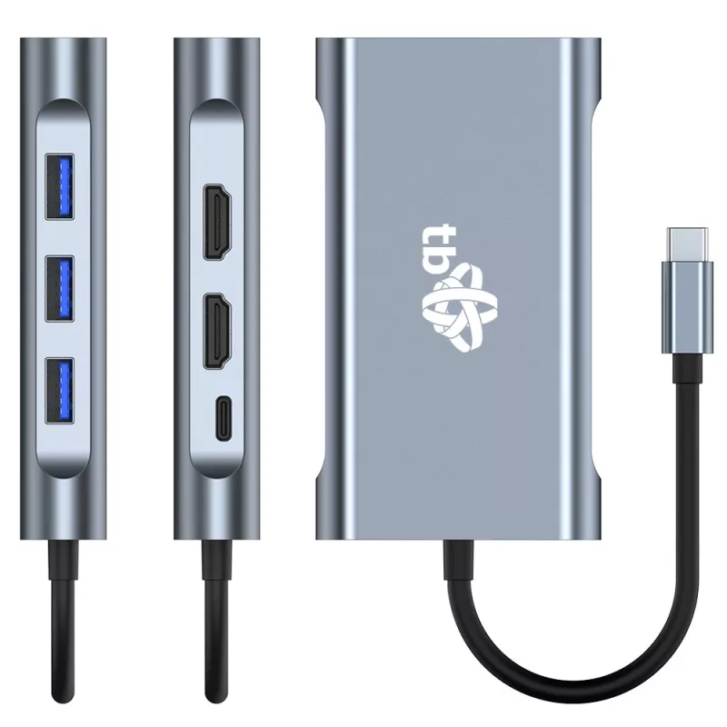 HUB 8en1 Adaptador USB C HDMI x2 USB VGA RJ45 PD