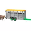 Remolque para ganado con 1 modelo de vaca accesorio, BRUDER, escala 1:16, plástico, verde/gris