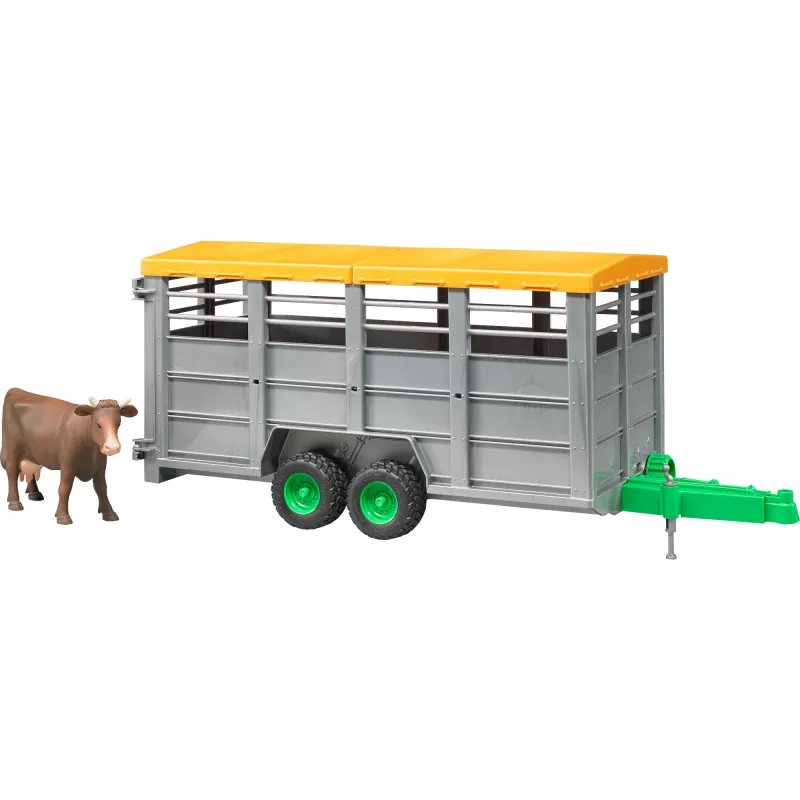 Remolque para ganado con 1 modelo de vaca accesorio, BRUDER, escala 1:16, plástico, verde/gris