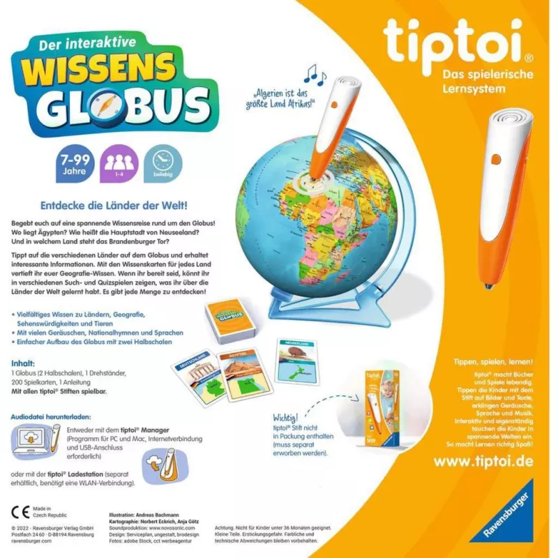 Juguete educativo Ravensburger tiptoi Globo terráqueo interactivo de conocimiento