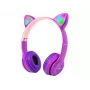 Auriculares inalámbricos Bluetooth 5.0 LED para niños orejas moradas
