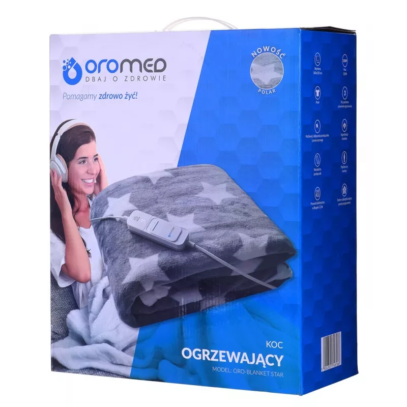 Manta eléctrica para cama ORO-MED ORO-BALNKET STAR, polar, 130×180 cm, 120 W, 3 niveles de calor, 230V