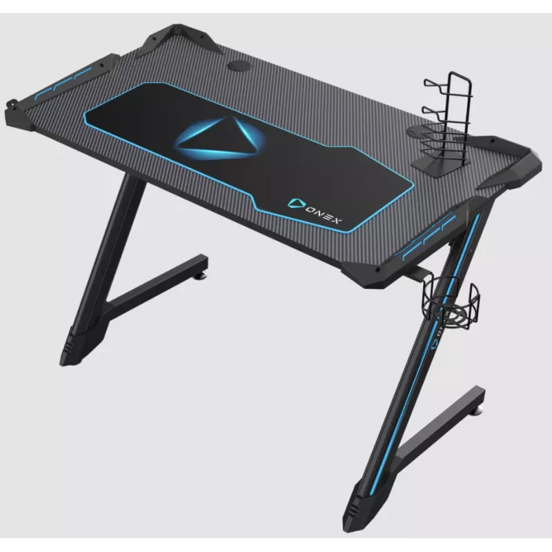 Onex | Escritorio gaming RGB con portavasos, gancho para auriculares, soporte para mando, 114 cm (ancho) | GD1200Z | Negro