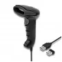 Lector de códigos de barras de mano QOLTEC 50868 — escáner láser 1D/2D, USB con cable e inalámbrico, distancia de trabajo 600 mm, negro