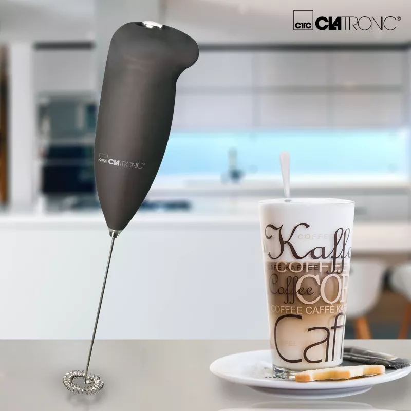 Clatronic MS 3089 Espumador de leche a pilas, negro/acero inoxidable