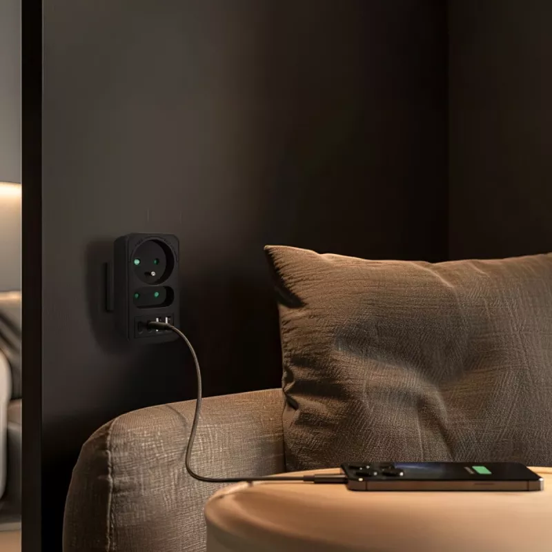 Regleta de enchufes MACLEAN MCE249 F/B – 2 tomas AC (16A + 6A) con 2×USB-A y 2×USB-C PD 20W, conector EU, negro