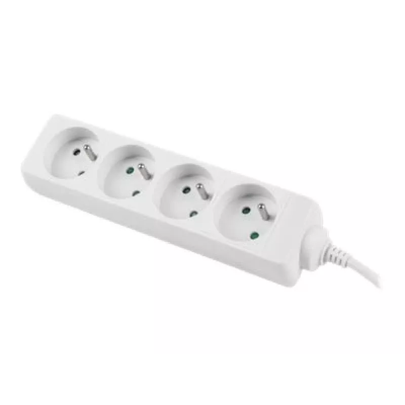 Regleta de enchufes 1,5 m, blanca, 4 enchufes, cable de cobre macizo