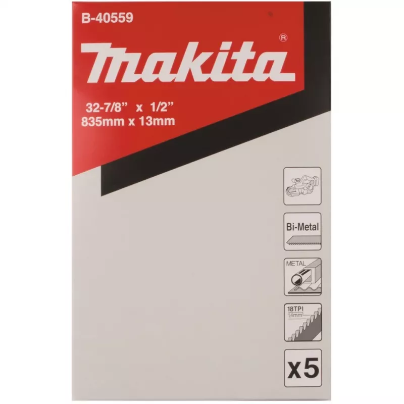 Makita - hoja de sierra de cinta - para plástico, acero inoxidable, metal no férrico, fundición, acero estructural, acero fundido - 5 piezas - longitud: 835mm - ancho: 13
