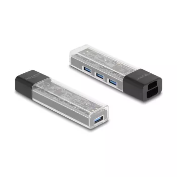 Hub DELOCK USB 3.2 Gen 1 (3.1 Gen 1) de 4 puertos con host Type-A + Type-C (5000 Mbit/s) negro/transparente