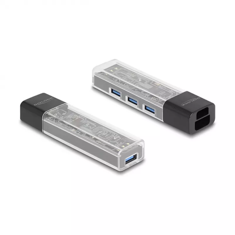 Hub DELOCK USB 3.2 Gen 1 (3.1 Gen 1) de 4 puertos con host Type-A + Type-C (5000 Mbit/s) negro/transparente