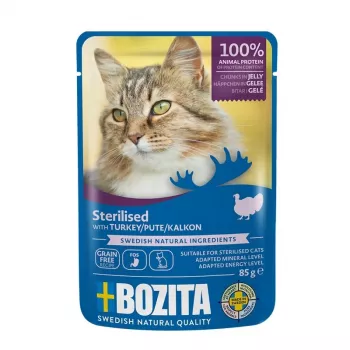 BOZITA sterilised trozos en gelatina con pavo comida húmeda para gatos, 85 g
