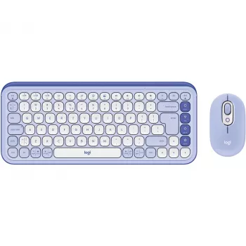 Logitech POP Icon Combo - Conjunto teclado y ratón - inalámbrico - Bluetooth LE - QWERTY - US International - lila, Off-White (920-013078)