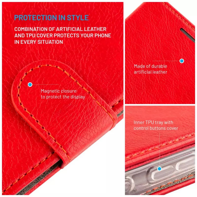 Funda de piel tipo libro FIXED para Samsung Galaxy A36 5G – rojo, protección frontal y trasera, aberturas precisas