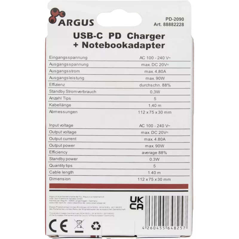 Cargador Inter-Tech PD-2090 smartphone negro AC interior