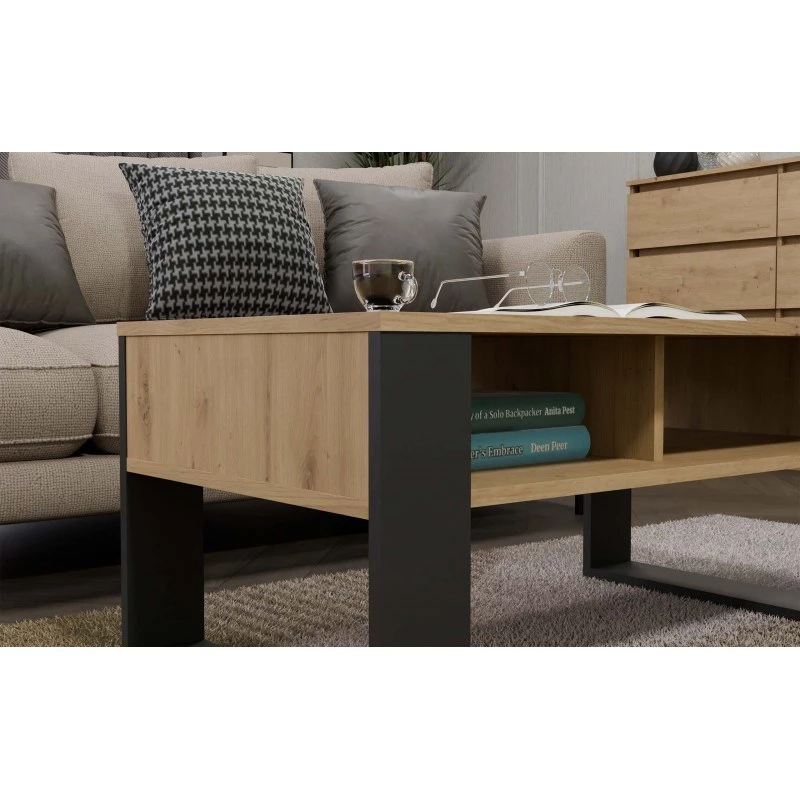 Mesa de centro top e shop Modern 90×58×50 cm, estructura antracita, estantes en roble Artisan mate
