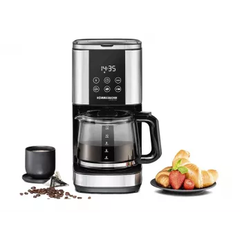 Cafetera de filtro Rommelsbacher FKM1000, depósito de agua de 1,5 L, 12 tazas, acero inoxidable/negro
