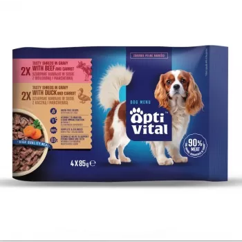 OptiVital Bolsitas – Alimento completo para perros adultos pato/ternera 4x85g