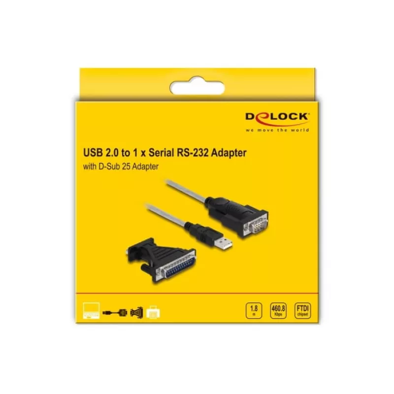 Adaptador DeLOCK USB 2.0 Type-A a serie RS-232 D-Sub 9 + D-Sub 25