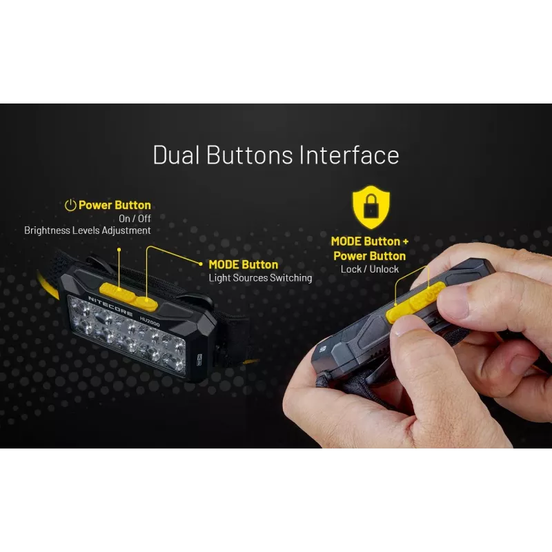 Linterna frontal Nitecore HU2000, 10 LEDs, Batería de litio recargable por USB, Aluminio+Policarbonato, IP68 resistente al agua