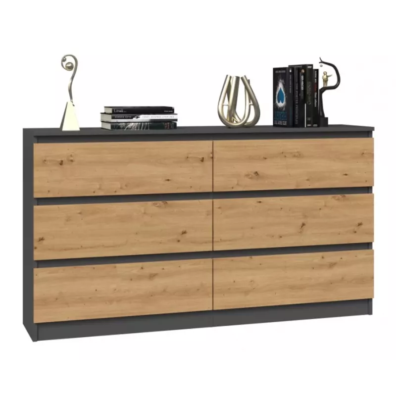 Cómoda Top e Shop M6 140 ANT/ART, 6 cajones, antracita roble, 1380×750×400 mm
