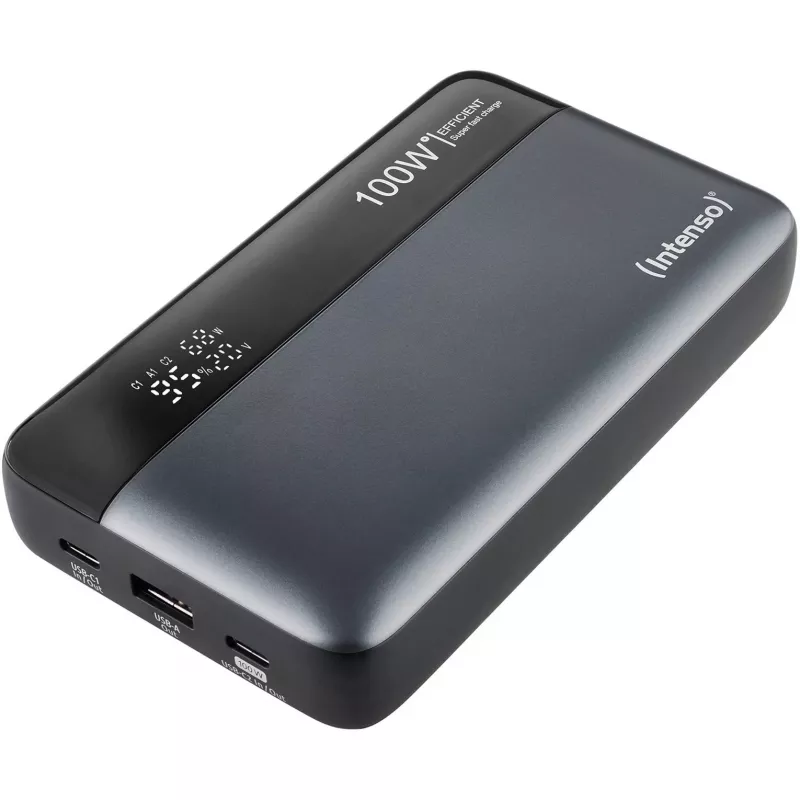 Batería externa INTENSO 7350050 — 20000 mAh, 1× USB-A + 2× USB-C, 100 W de potencia de salida total, negra/gris