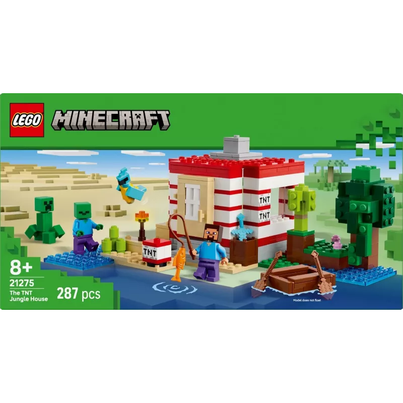 LEGO Minecraft set 21275 casa selvática TNT juguete de construcción, 287 piezas, 2 minifiguras, a partir de 8 años