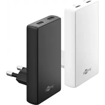 Goobay USB-C PD GaN cargador rápido dual 90° Flat 45 W blanco – 2x puertos (75722)