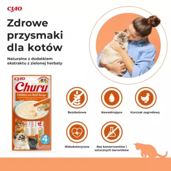 INABA Churu Pollo con receta de ternera - Snacks para gatos - 4x14 g