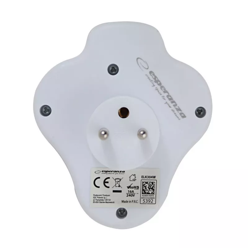Esperanza ELK304W regleta eléctrica, 3 tomas con interruptor, blanca