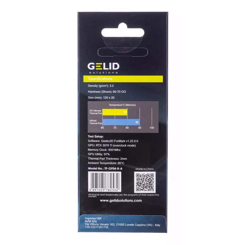 Almohadilla térmica Gelid TP-GP04-R-A 120×20×0,5 mm, densidad 3,2 g/cm³, gris