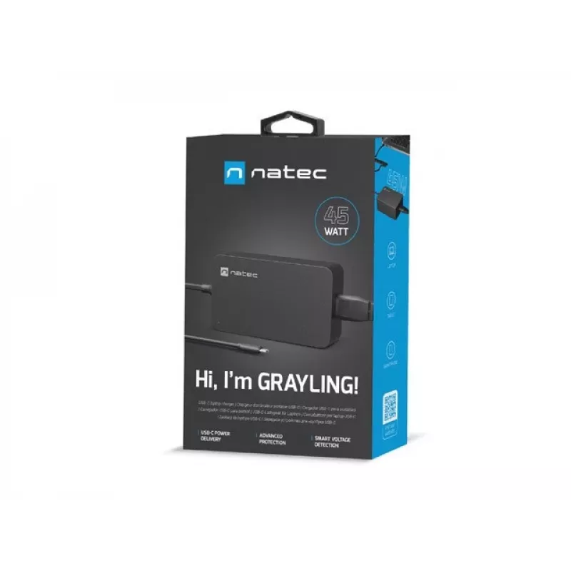 Fuente de alimentación NATEC Grayling USB-C 45W universal negra