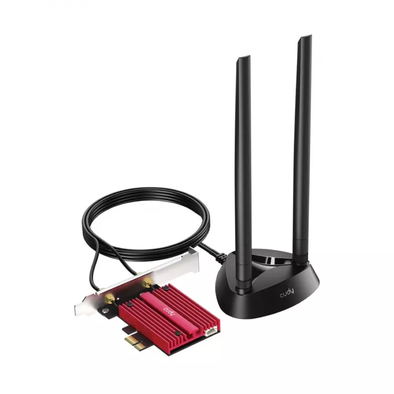 Tarjeta de red WLAN Bluetooth interna Cudy WE9300S PCIe, Wi-Fi 7 (802.11be) tribanda 2.4/5/6 GHz, 5765 Mbit/s, Bluetooth 5.4, antena externa 2x2