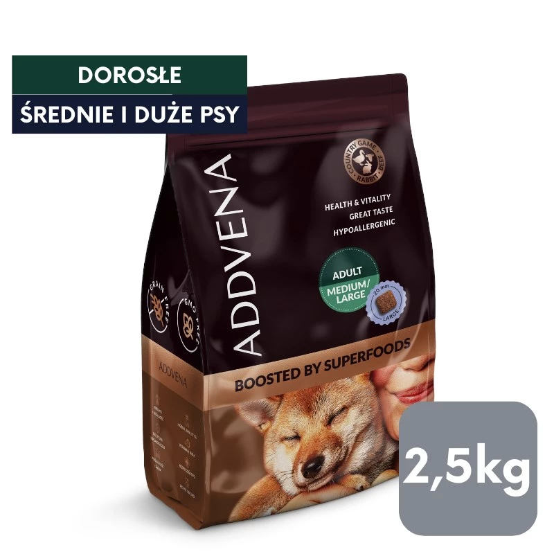 ADDVENA Boosted by superfoods Adult Medium/Large Beef - pienso seco para perros - 2,5 kg