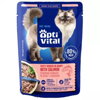 OPTIVITAL tiras sabrosas en salsa con salmón - alimento húmedo para gatos - 85g