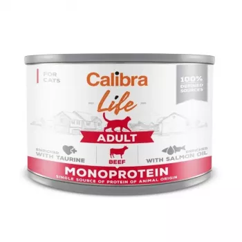 Comida húmeda para gatos Calibra Life Adult Beef 200 g bolsa — alimento completo para gatos adultos, 78 % humedad, 9,5 % proteína