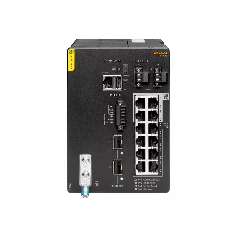 Hewlett Packard Enterprise HPE Aruba 4100i - Switch - 8 x 10/100/1000 (PoE Class 4) + 4 x 10/100/1000 (PoE Class 6) + 2 x SFP+ - montaje en carril DIN - PoE Class 4 / PoE Class