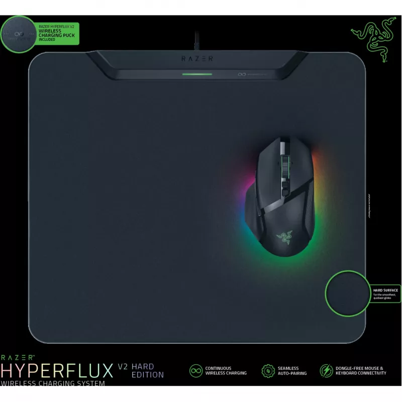 Razer | Alfombrilla de ratón gaming inalámbrica con base de carga, Hard Edition | HyperFlux V2 Wireless Charging System | Alfombrilla de ratón gaming | 360 x 311 mm | Negra