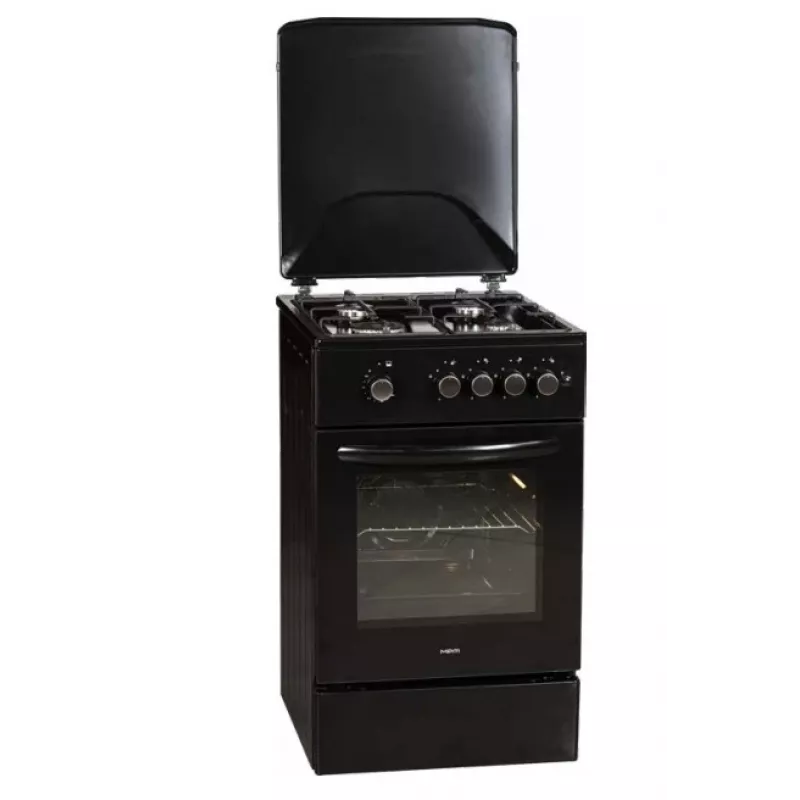 Cocina de gas MPM MPM-56-KGF-21/B — 4 fuegos acero inoxidable, horno 54 l, control por mandos