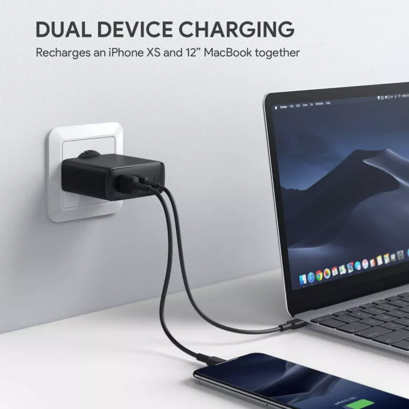 Cargador de pared PA-D3 2xUSB Power Delivery (1xUSB+1xUSB C) 5,4A 60W Dynamic Detect