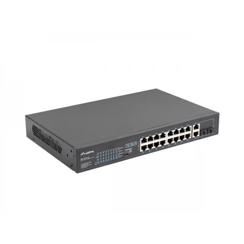 Lanberg RSFE-16P-2C-250 switch PoE+ no gestionable, 16x 10/100 PoE+, 2x combo Gigabit, 250 W, rack 1U