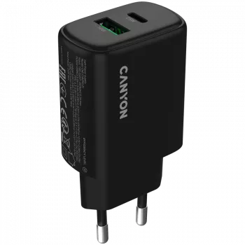 CANYON Cargador OnCharge 250 25W 1xPD 1xQC EU Negro