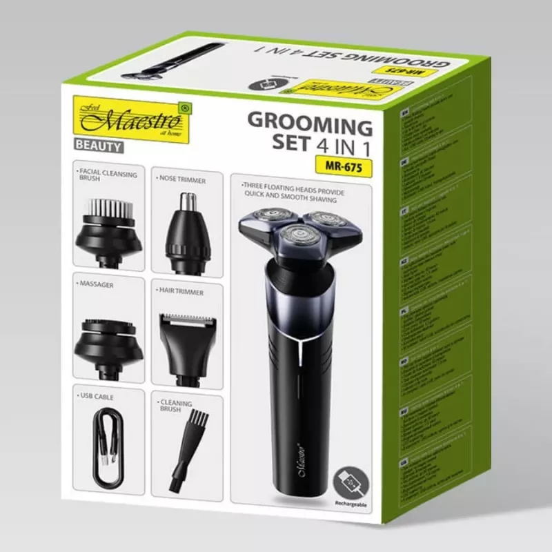 Set de afeitado eléctrico 5 en 1 recargable sumergible Maestro MR-675 con función de carga USB