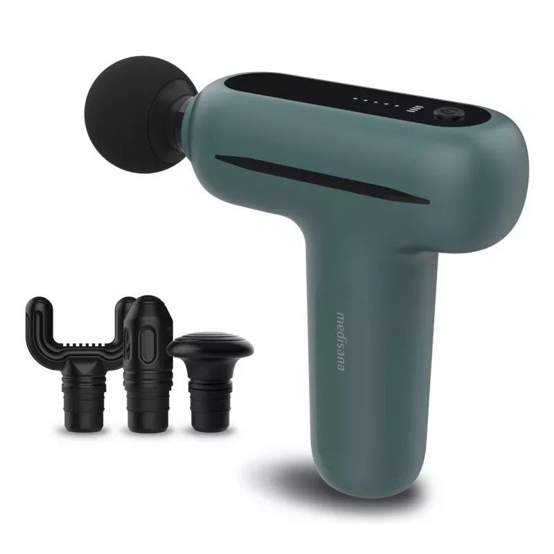 Medisana MG 200 mini pistola de masaje, Smart Mode, 4 cabezales, 5 niveles de intensidad, 147 x 126 x 50 mm, gris