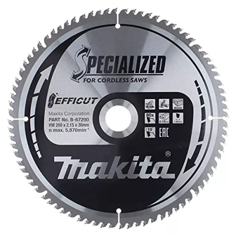 Hoja de sierra T.C.T. 260X2.15X30mm 10° T80 EFFICUT