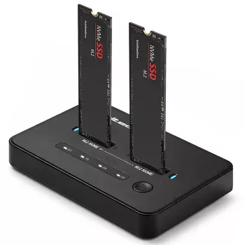 Docking station QOLTEC 52366 — doble SSD M.2 NVMe PCIe, USB-C 20Gb/s, compatible hasta 2×8TB, clonación offline