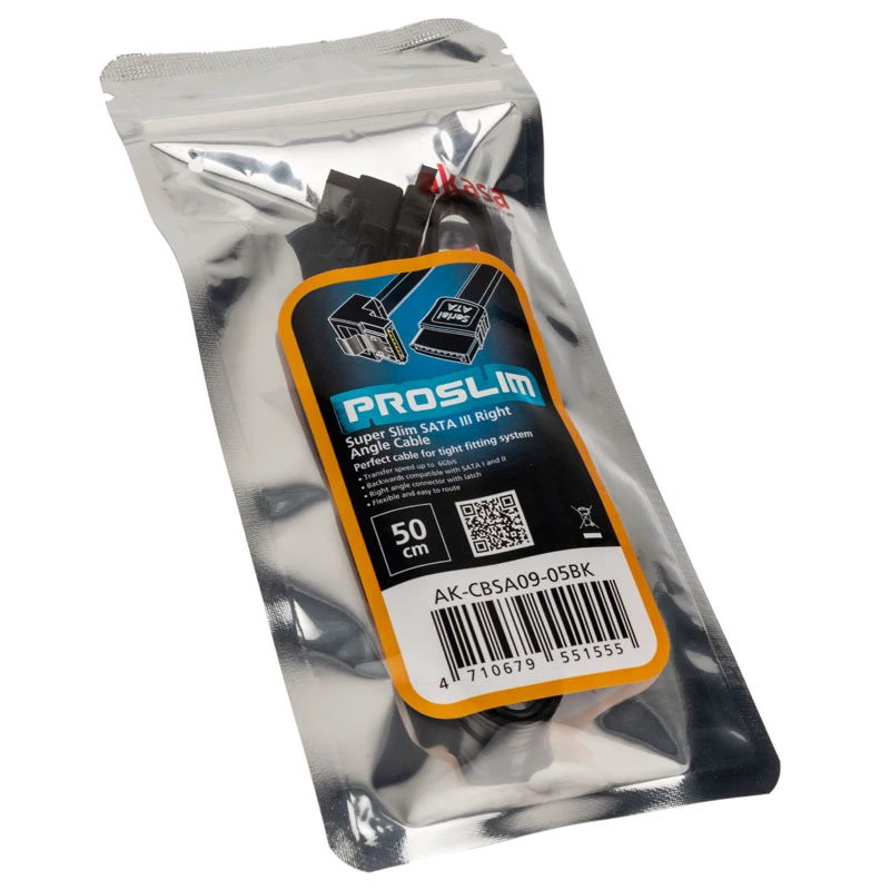 Cable SATA Akasa Proslim 90° 50 cm — cable de datos SATA en ángulo recto, 50 cm