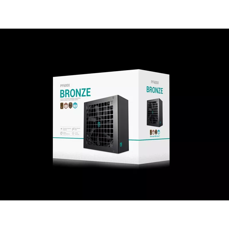 Fuente de alimentación ATX DeepCool PF600X 600W 80 PLUS Bronze, 600 W, ventilador de 12 cm, ATX 2.52, 24 pines, 2×(6+2) PCIe, 8×SATA