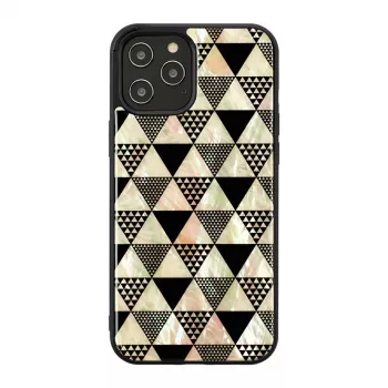 Funda protectora iKins para Apple iPhone 12 / 12 Pro — patrón de pirámides, negro