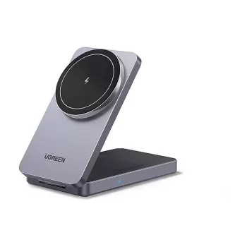 Cargador de CA inalámbrico de interior UGREEN para auriculares y smartphones W528, gris, protección contra cortocircuitos y subtensión