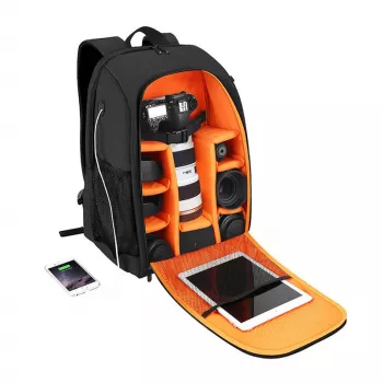 Mochila Puluz PU5011B impermeable negra — bolsa para cámara/accesorios, mochila compacta de protección